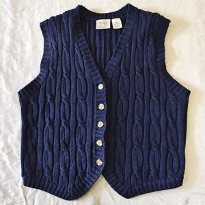 Specialty Collection Vintage 90s Navy Blue Cable Knit Sweater Vest Petite Medium